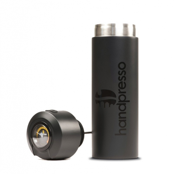 Schwarze Thermosflasche mit eingebauter Temperaturanzeige – Handpresso