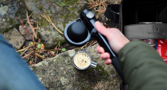 The manual espresso machine outdoors